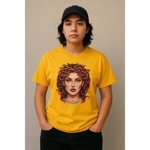 Handmade Medusa Graphic Tee Yellow Streetwear Unisex 2X